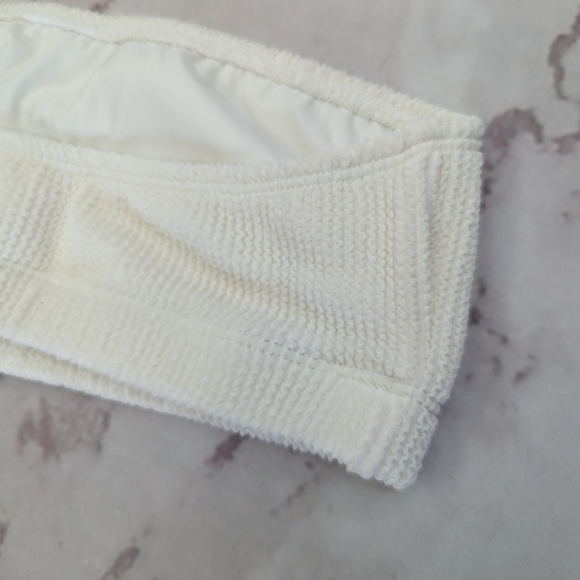 Good American Swim Top Women White Crinkle Band Bandeau Strapless - Picture 3 of 11